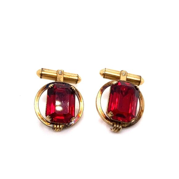 VTG Estate Destino 1/20th‎ 12K Gold Fill & Red Rhinestone Men’s Cufflinks! 38 - Picture 1 of 4